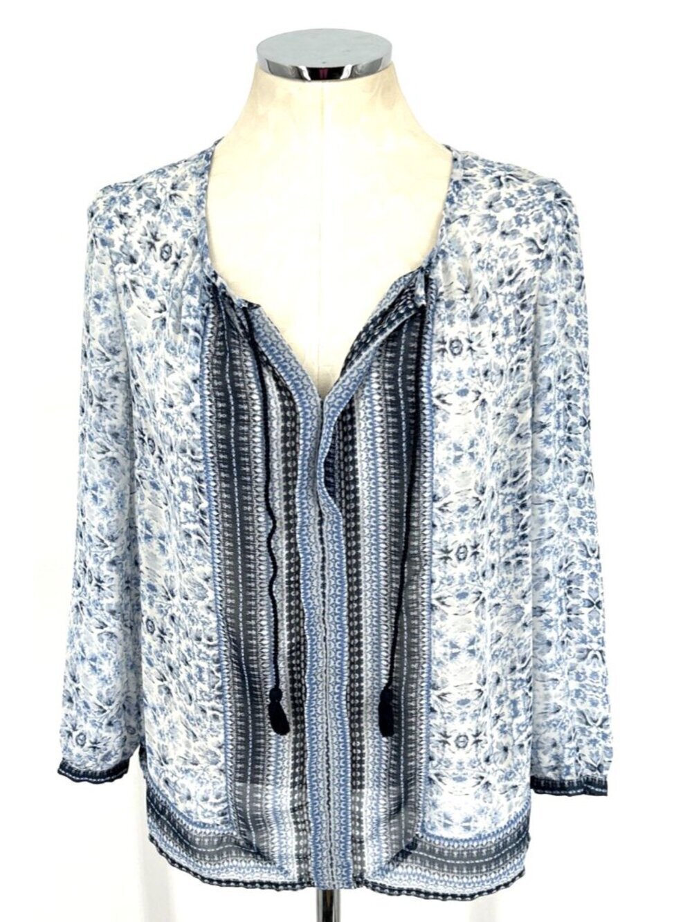 Lucky Brand Top Sz S Bohemian Print Floral Peasant Tunic Top Shirt Sheer